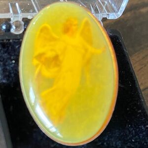 VTG Collectible Angel Yellow Cameo Pin with green background